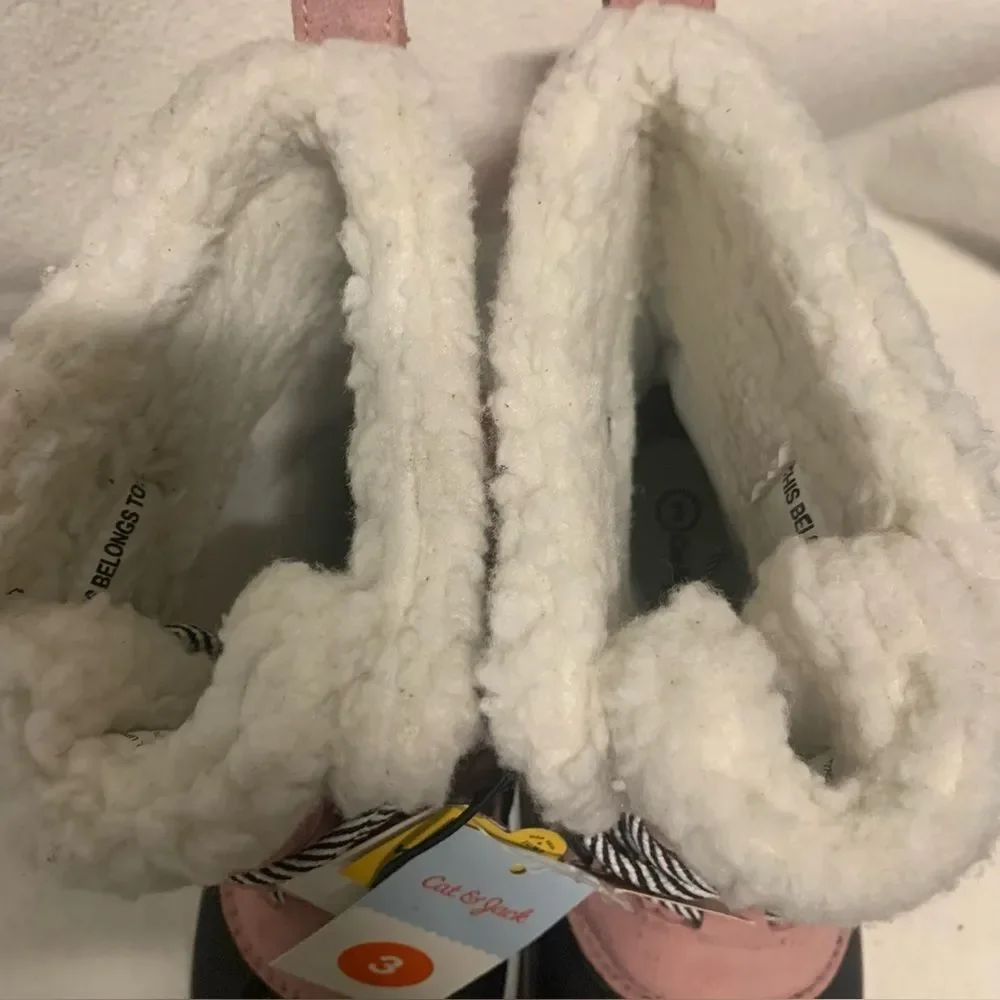 Cat And Jack Kids Easy On Winter Boots Youth Girl Sz 3 Pink Fur Lined Warm